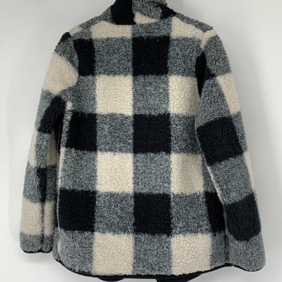 Womens Sonoma Sherpa Fleece Buffalo Plaid Size Small Cardigan Wrap Jacket 3142 - Picture 3 of 6